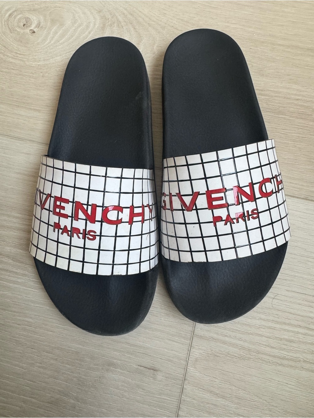 Givenchy Black and White Slide Sandals with Red Accent